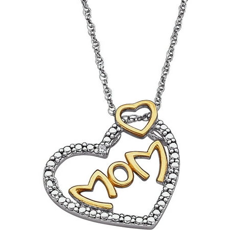 Diamond Accent 14kt Gold over Sterling Silver Two-Tone Mom Heart Pendant, 20