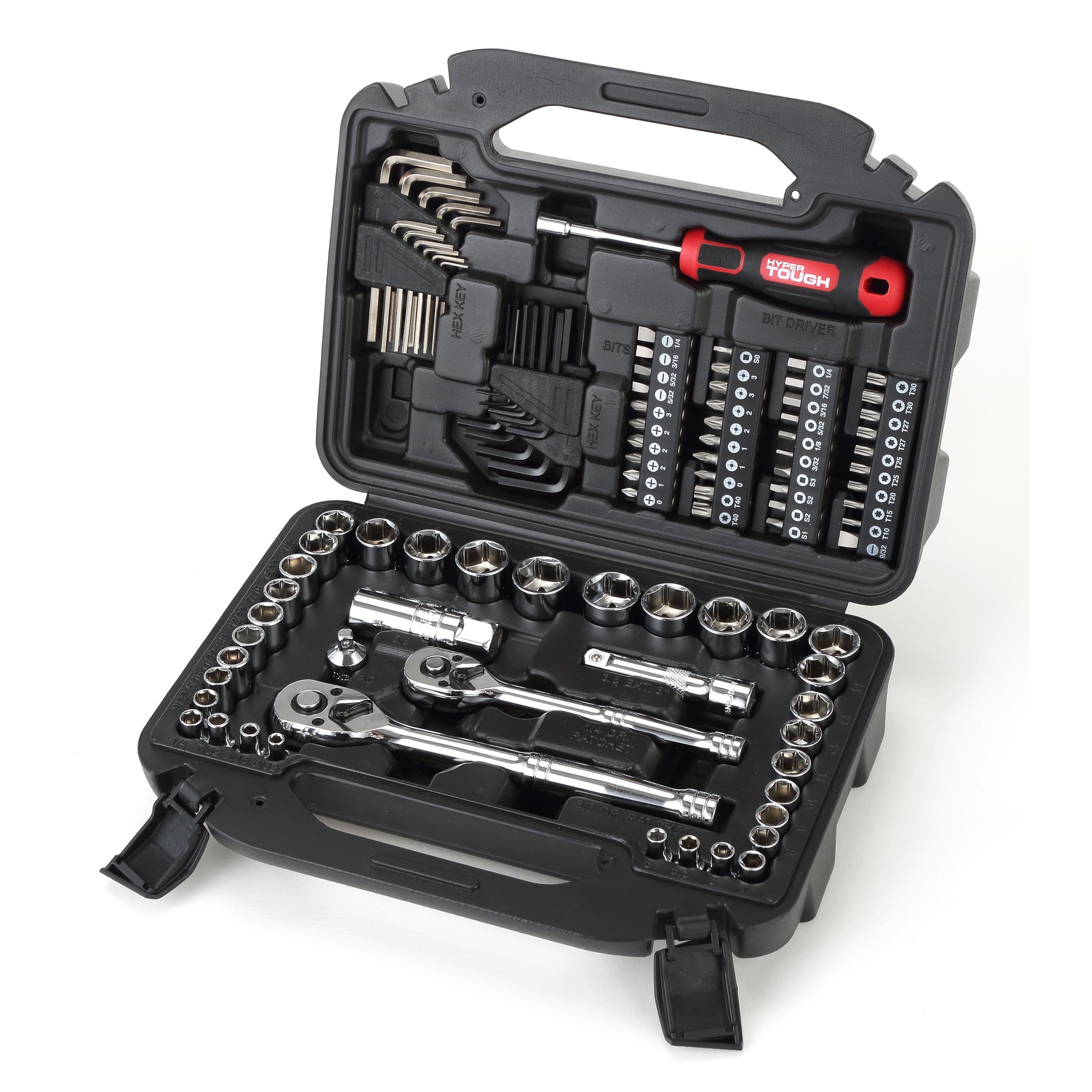 Hyper Tough 107 Piece 1/4, 3/8, 1/2 inch Drive Socket Set For