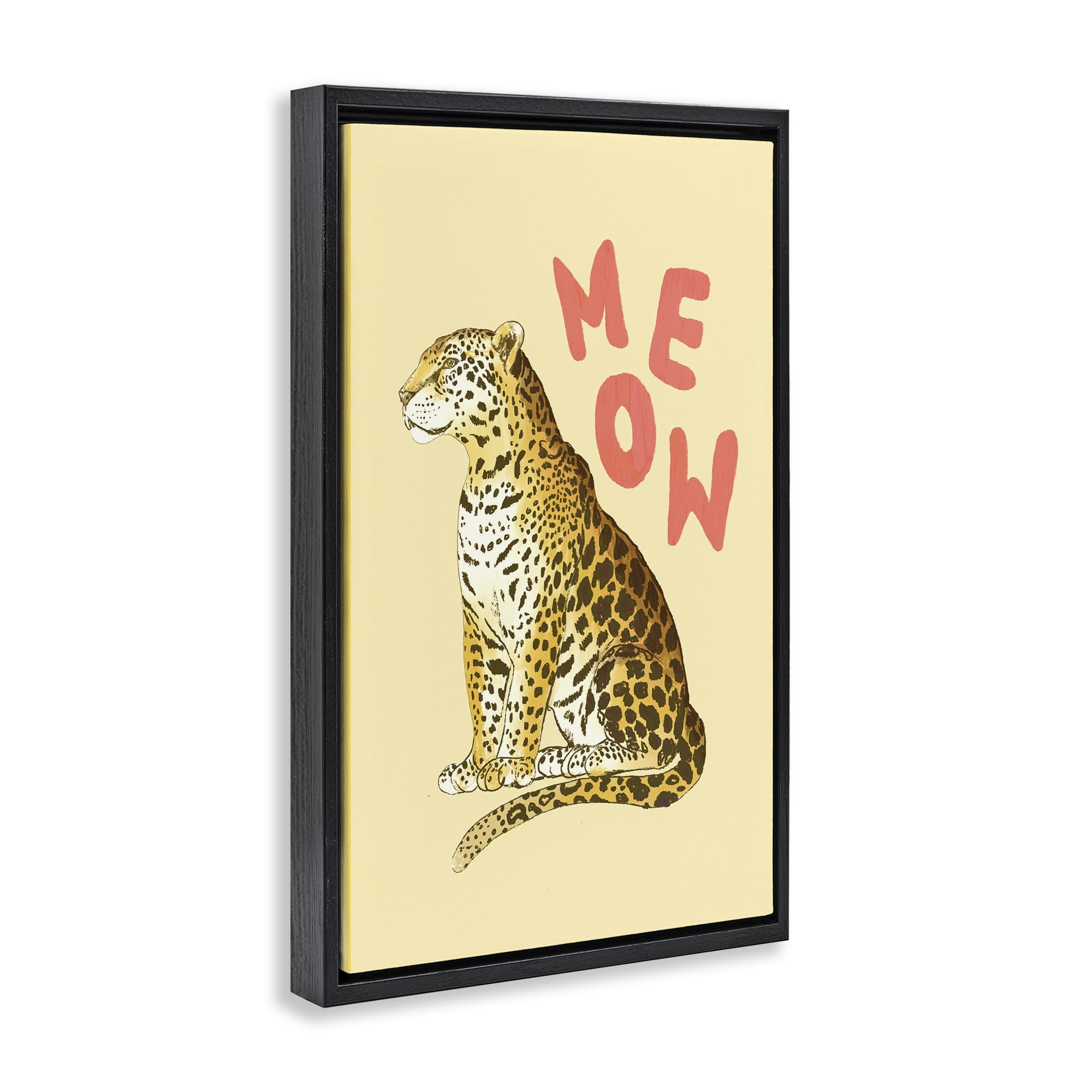Stupell Industries Meow Leopard on Yellow Black Framed Floater Canvas Wall Art, design by Florentina Dolci
