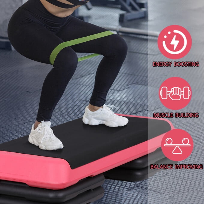 ZENSTYLE 43'' Aerobic Exercise Stepper Platform Adjustable Fitness Stepper with 4 Risers Pink