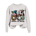 thumbnail image 3 of TINZ Sweat à Capuche Léger pour Femmes, Motif Vache Mignon, Col Rond, Manches Longues, Fermeture Éclair Complète, Crop Top, 3 of 3