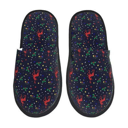 Balery Christmas Deer Slient Indoor Furry Fleece Comfort House Shoes Soft Non-Slip Home Shoes Cotton slippers House Slippers-- Large