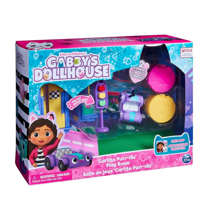 Gabby's Dollhouse, Carlita Purr-ific Play Room with Carlita Toy Car,  Accessories, Furniture and Dollhouse Deliveries, Kids Toys for Ages 3 and up