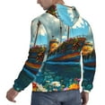 thumbnail image 3 of KLL Floral Ship On Ocean Print Mens Hoodie Long Sleeve Casual Pullover Hooded Sweatshirt Fashion Drawstring Hoodies with Pocket-XX-Large, 3 of 6