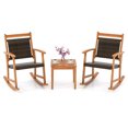 thumbnail image 2 of Costway 3PCS Patio Rattan Rocking Chair Bistro Set Acacia Wood Frame Armrest, 2 of 9