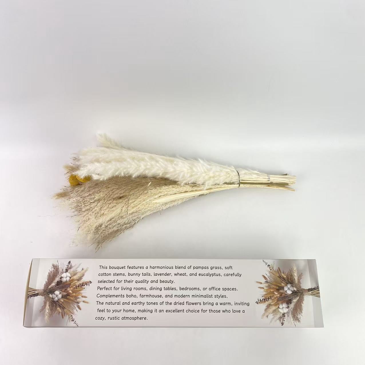 LUCKY BAMBOO Flowers, dried, for decoration, dried, for decoration,Natural Dried Flower Bouquet - Pampas Grass, Cotton Stems, Bunny Tails, Eucalyptus, Lavender & Wheat