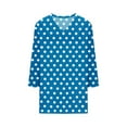 thumbnail image 4 of EchfiProm Women Tops Cotton Linen Trendy Blue Comfy Classic Fit Short Sleeve Polka Dot V Neck Blouse, 4 of 5