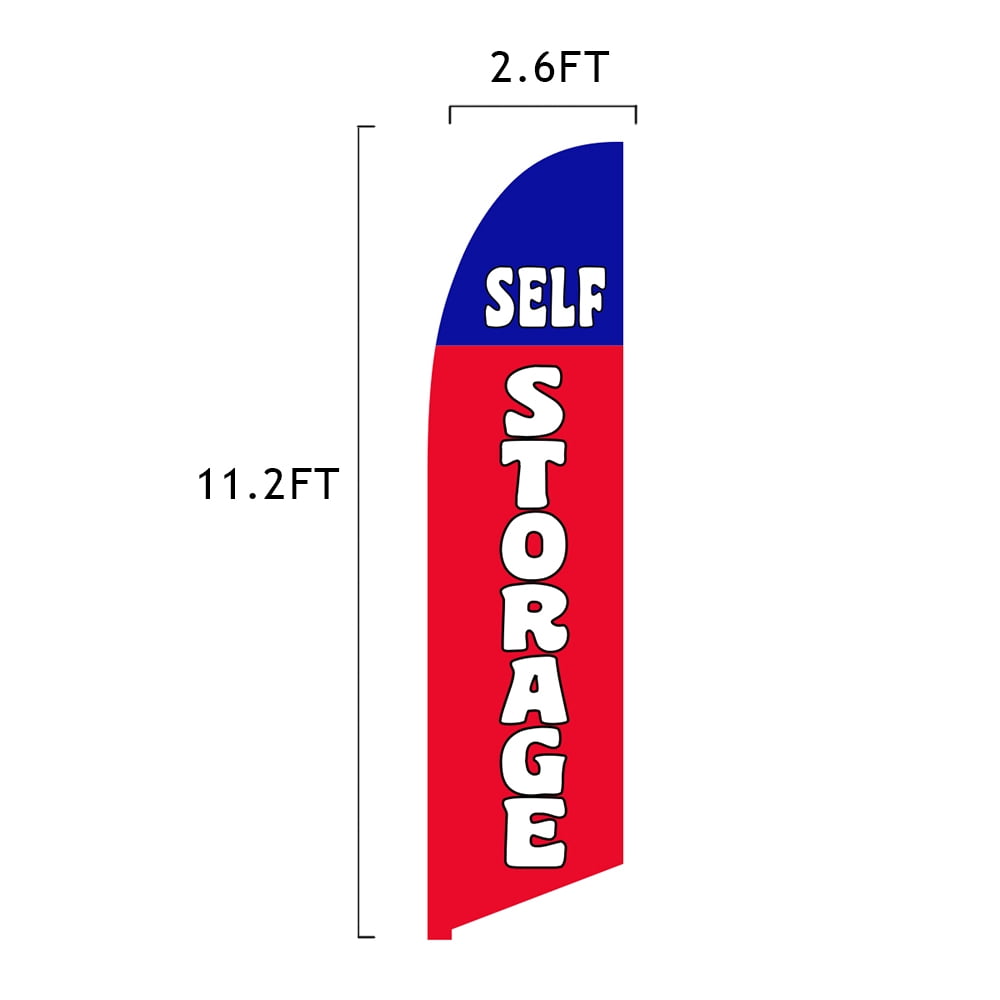 Premium Self Storage Feather Flag Kit - Includes 13ft Sectional Aviation Grade Fiberglass Poles, Self Storage Flag, Ground Spike and Pole Sleeve Bag