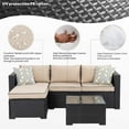 thumbnail image 5 of Walsunny 3 Pieces Outdoor Patio Sectional Sofa Furniture Set with 2-seater Sofa, Lounge Sofa, Glass Coffee Table Black PE Wicker Rattan Khaki Waterproof Cushions for Garden Backyard Balcony Poolside, 5 of 6
