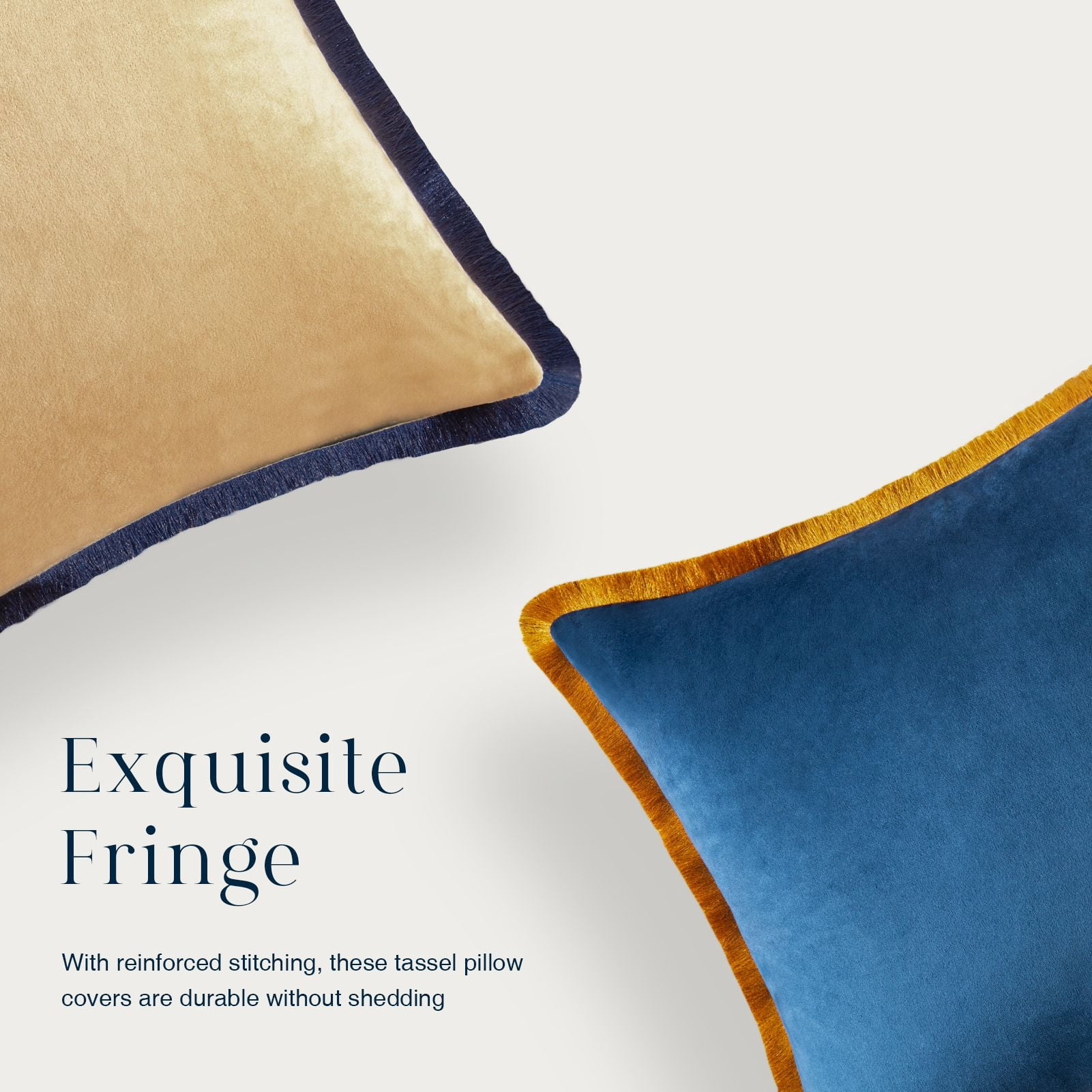 Phantoscope Velvet Decorative Throw Pillows with Inserts, Double-Sided Two-Tone Tassel Trim, 18 x 18 in, Navy Blue, 2 Pack