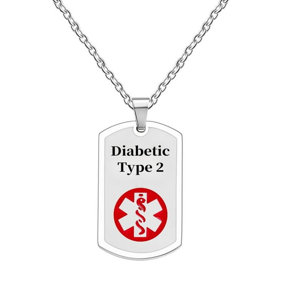 MetalJC Stainless Steel Medical Alert ID Necklace Pendants for Men Women, Engraved Diabetic Type 2