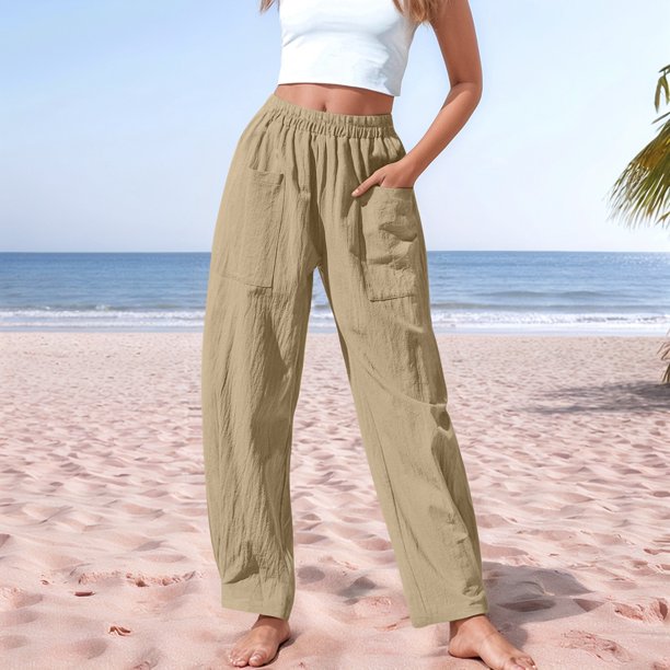 WILLBEST Pantalones Casuales de Cintura Alta para Mujer, Cómodos, Holgados, elegantes, para Uso Diario, Primavera y Verano, con Lazo En La Cintura, de Colores Lisos. Extra Grande
