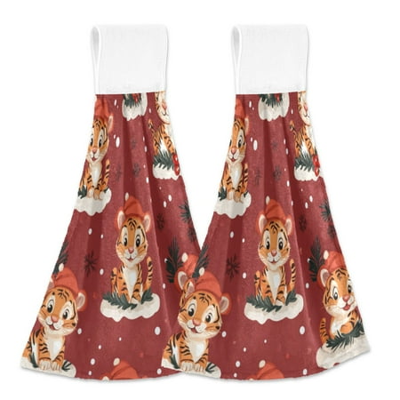 

2 Bathroom Towels Kitchen Towels 18.2x14In Velcro Hand Wipes Dish Cloths & Dish Towels Washroom Towels Face Towel Hand Wipes Christmas Cartoon Tiger Seamless