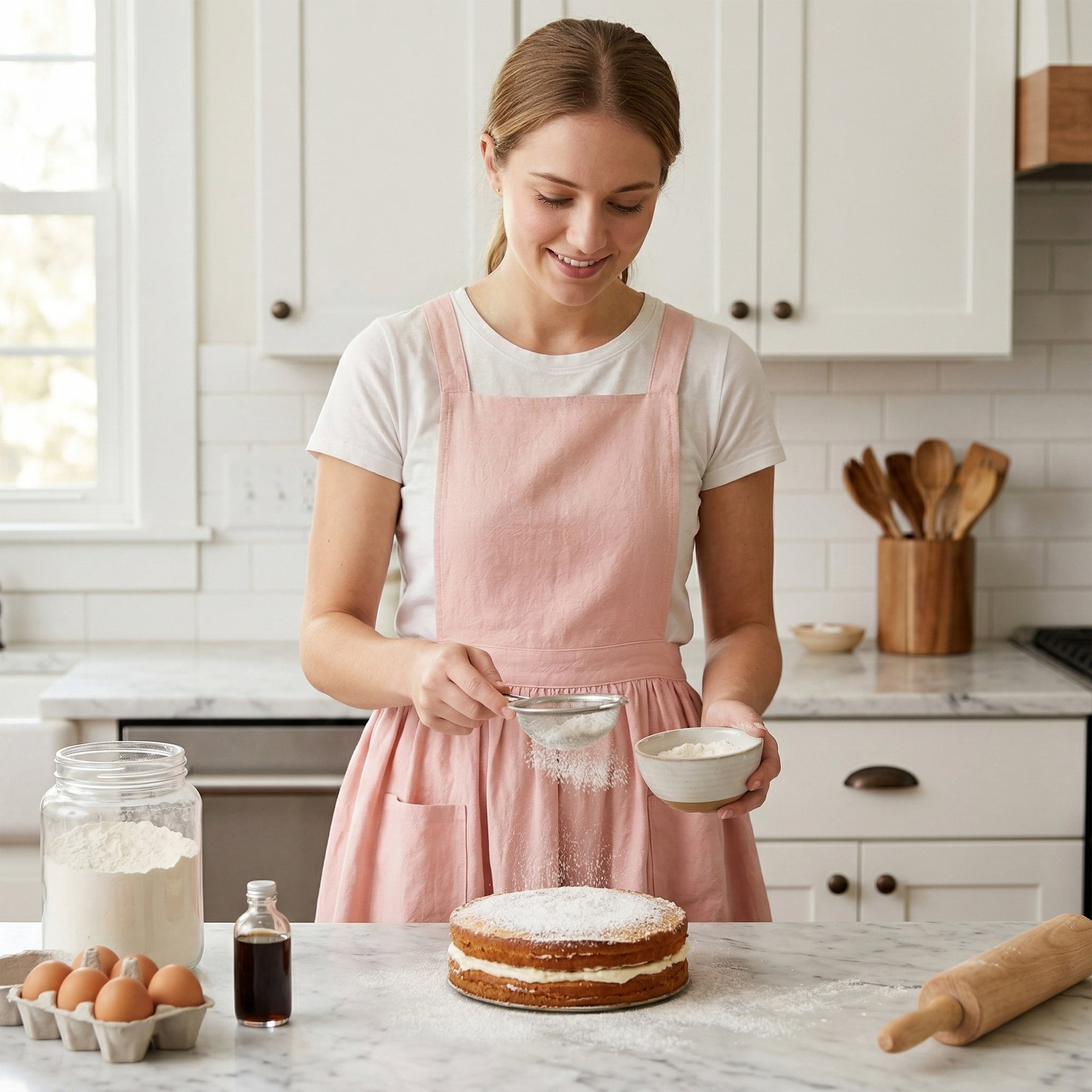 Unique Bargains Women's Kitchen Apron Long Waist Cooking Apron 37.4x50.4in Pink