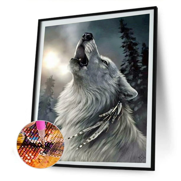 Cuadros Decorativos 5D diamante pintura Animal lobo completo redondo taladro DIY mosaico imagen pared artesanía Ehuebsd embutido en tela