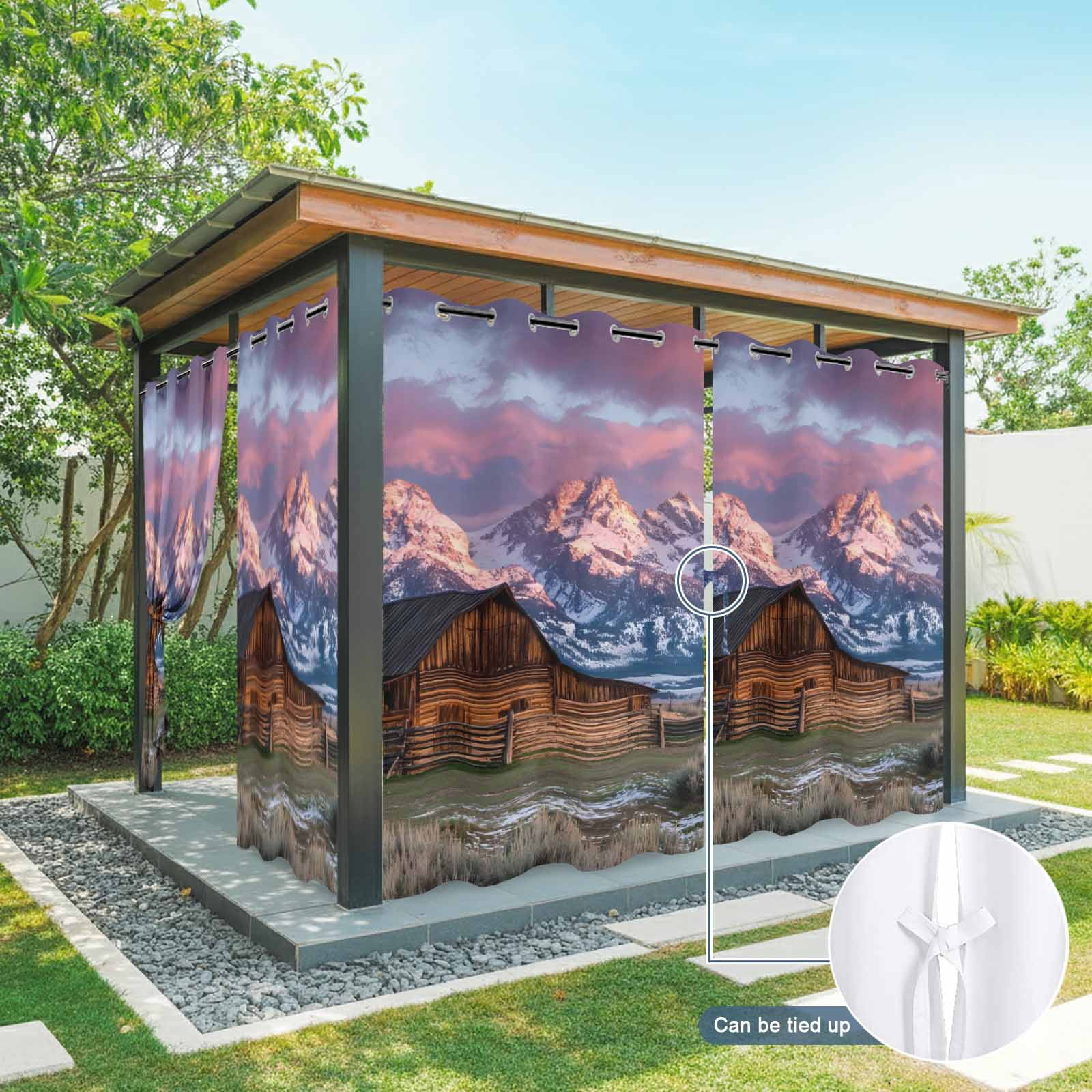 Mountain Landscape Outdoor Curtains for Patio, Rustic Barn Grasslands Farmhouse Sunshade Privacy Drapes Grommet Waterproof Outside Curtains for Porch/Cabana/Balcony 54"x 108", 1 Panel