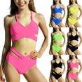 thumbnail image 2 of Xuhomer Summer Bikini Suits for Girls Solid Color Crosscriss Bra with High Waist Short Hollow Swimwear Beach Vacation Pool 2 Piece Swimsuits 7-13 Years Teenager, 2 of 8