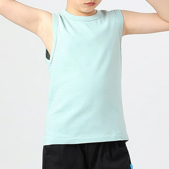 Nrmvnmi Toddler Kids Boys Tank Top Solid Color Round Neck Sleeveless Top Boys T-shirt Summer Children Sports Tops For 4-11 Years