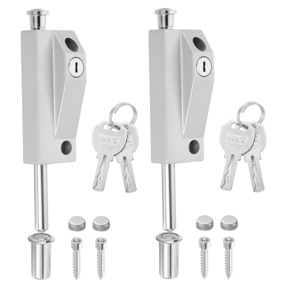 Uxcell Sliding Door Lock, Patio Door Lock Keyed Spring Loaded Latch Pin Heavy Duty Doors Latch Cane Bolts with Keys for Glass Gate[2Pcs, Silver]