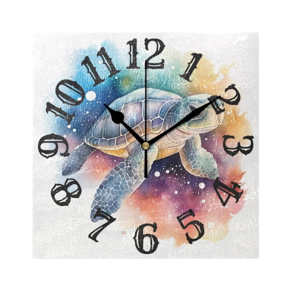 Turtle Wall Clock Square Silent Non Ticking Battery Operated Clock for Home Bathroom Kitchen Bedroom Living Room
