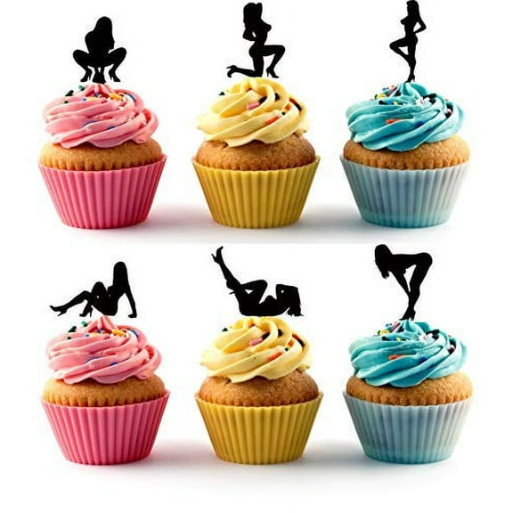 Whimsical Practicality's Strippers-Pole Dancers Silhouette Acrylic Cupcake Toppers 12 pcs