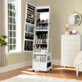 thumbnail image 2 of 360° Rotating Jewelry Armoire with Full-Length LED Mirror, Lockable, Large Storage, Drawers, Foldable Makeup Shelf, White, 2 of 9
