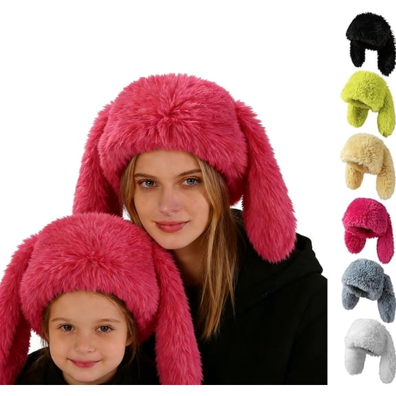 Cute Long Bunny Ear Plush Hat,Soft Fluffy Winter Hat with Ears,Fuzzy Rabbit Ears Beanie for Women Girls