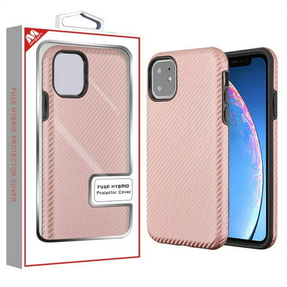 Apple iPhone 11 Phone Case Premium Slim Protective Shockproof Textured Armor Hybrid Dual Layers Rubber Rugged Hard PC Soft TPU Carbon Fiber ROSE GOLD Case Cover for Apple iPhone 11 / 6.1 inch