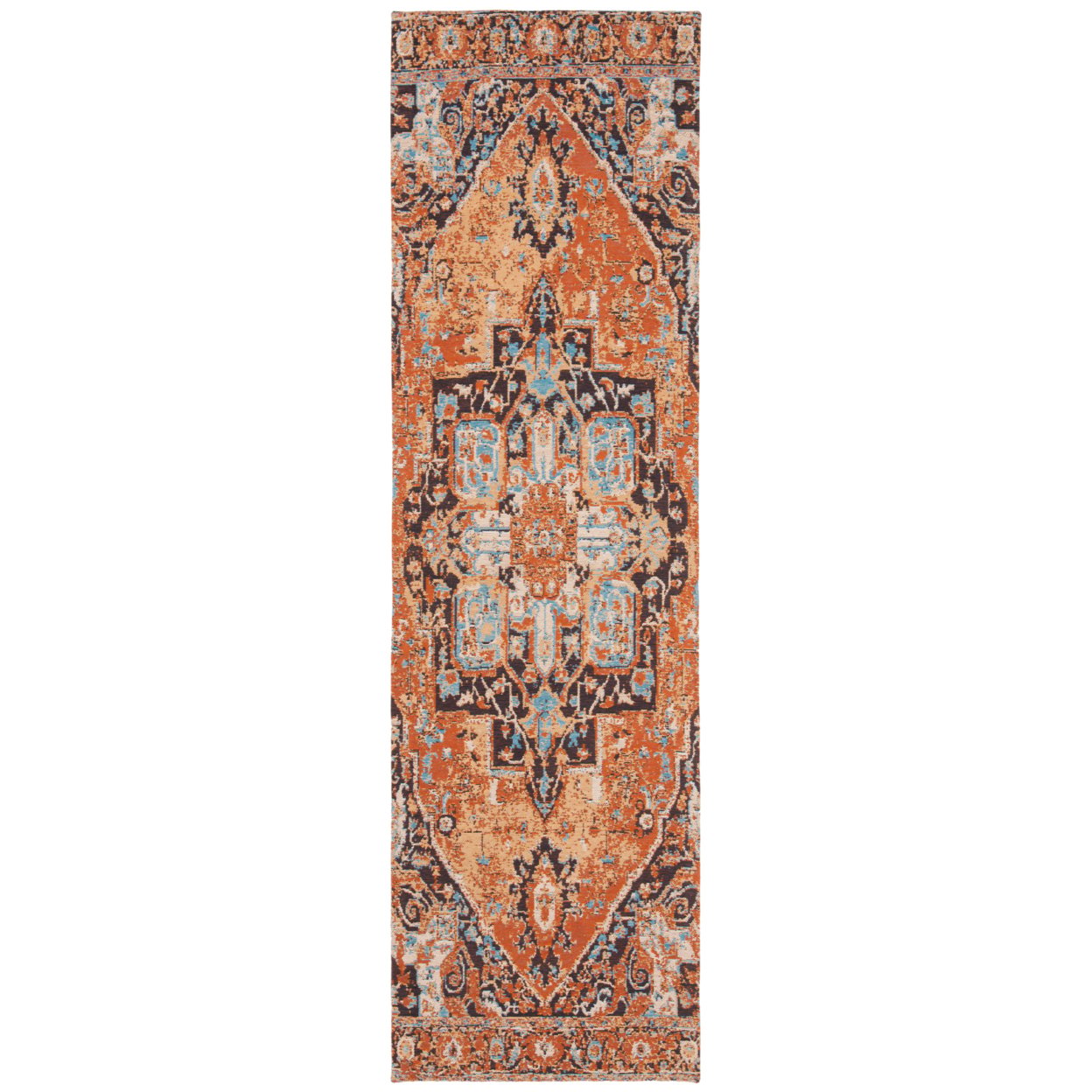 SAFAVIEH Classic Vintage Atanas Global Polyester Runner Rug, Orange/Navy, 2'3" x 6'