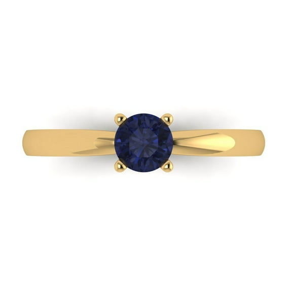0.5 ct Round Cut Simulated Blue Sapphire Solitaire 14K Yellow Gold Womens Engagement Ring