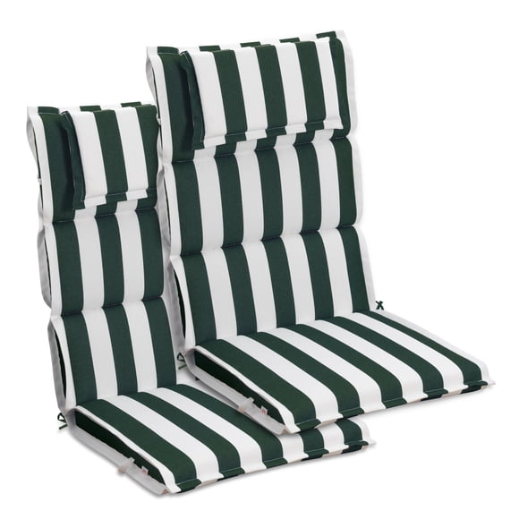 Aoodor High Back Patio Chair Cushions Set of 2, 47 x 21 x 2.4 Inch Outdoor Seat Cushions with Headrest for Dining Chairs, Rocking Chairs, Adirondack Chairs, Green Stripe