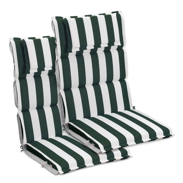 Aoodor High Back Patio Chair Cushions Set of 2, 47 x 21 x 2.4 Inch Outdoor Seat Cushions with Headrest for Dining Chairs, Rocking Chairs, Adirondack Chairs, Green Stripe