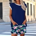 thumbnail image 2 of Women's 2 Piece Lounge Sets Crew Neck Short Sleeve T Shirts Drawstring Print Shorts Summer Comfy Outfits (XL, Navy), 2 of 6