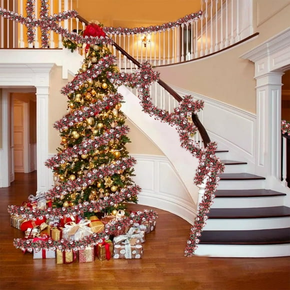 Boovnll Guirlande de Noël, Décoration de Noël en Rotin Épaissi, Arbre de Noël Suspendu, Bande de Laine Colorée, Ruban de Tirage, Guirlande de Pin, Guirlande