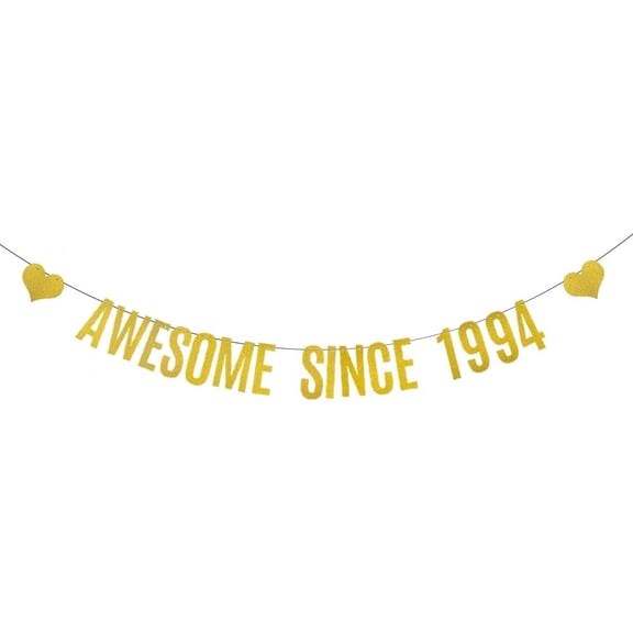 Gold Glitter Banner for 31st Birthday Party Decorations Supplies,Pre-Strung, Glitter Gold Paper Banner Bunting Sign Photo Props,Awesome Since 1994