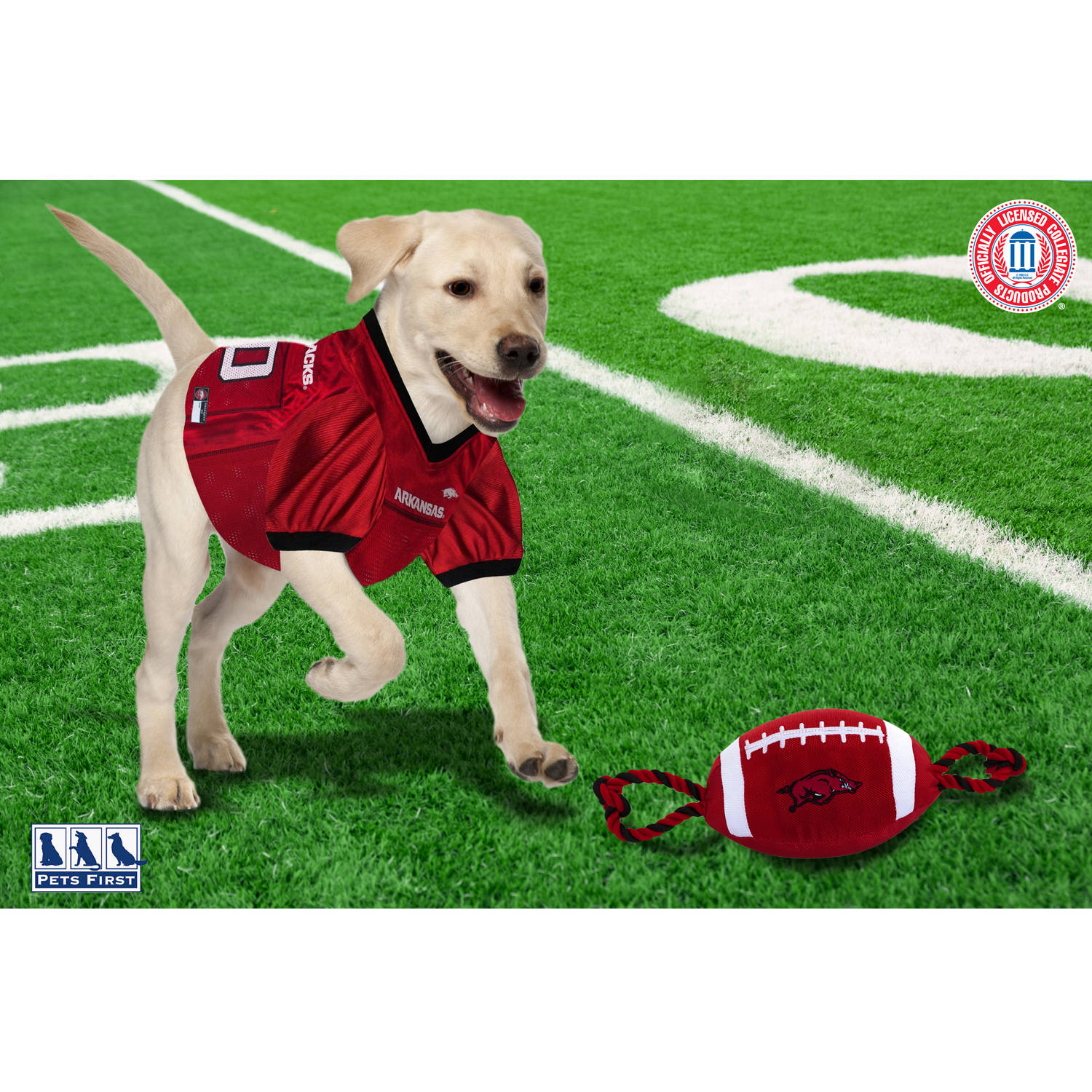 Pets First Collegiate Arkansas Nylon Football-Licensed
