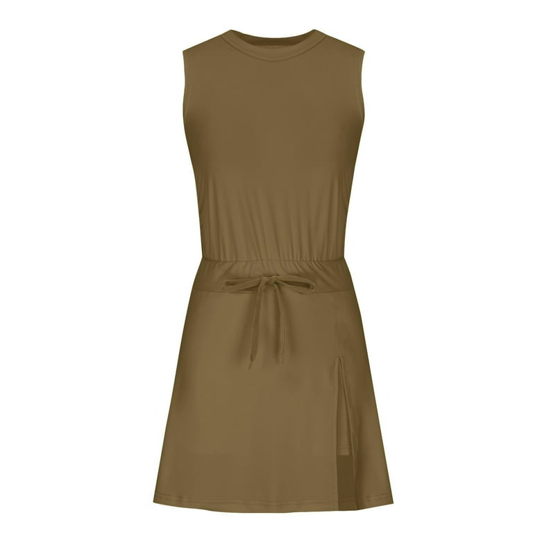 Lenpel Women's Tennis Dress Sleeveless Crew Neck Open Back Side Split Mini  Workout Dress with Built in Shorts Summer Athletic Dresses - Walmart.com
