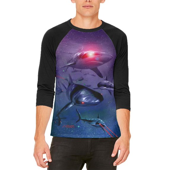 Laser Sharks In Space Galaxy Mens Raglan T Shirt