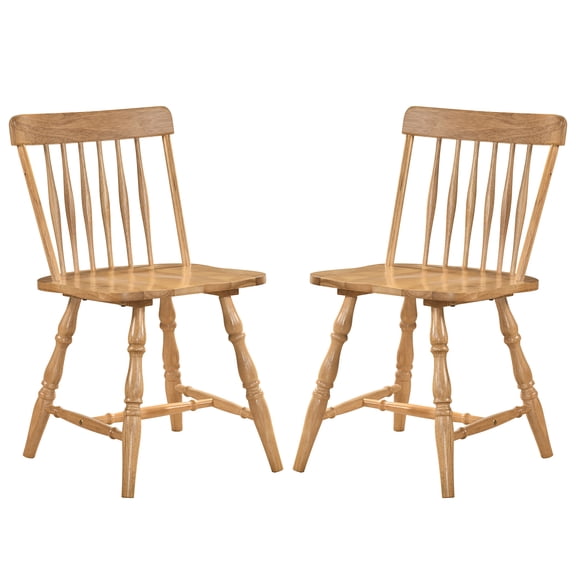 Costway Windsor Dining Chairs Set of 2 with Turned Legs Curved Spindle Back for Living Room Natural