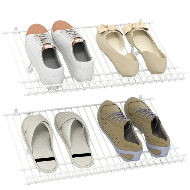 Gymax Ensemble de 2 Étagères en Fil Métallique Inclinées pour Chaussures avec Bord Rehaussé