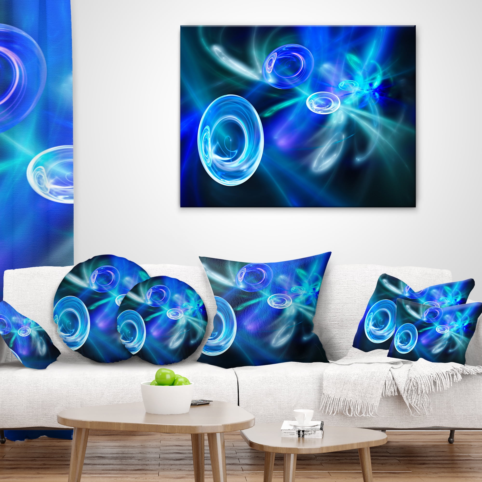 Designart Blue Fractal Desktop - Abstract Throw Pillow - 16x16
