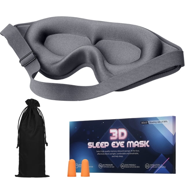 Graflsoa Memory Foam 3D Sleep Mask with Adjustable Strap, Lightproof Design, Breathable Fabric, and Contoured Nose Bridge for Ultimate Comfort - Gray