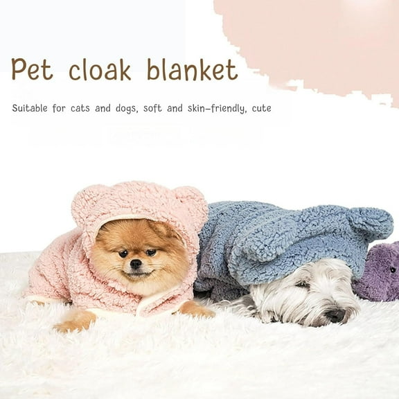 Wearable Pet Blanket with Hood, Ultra-Soft Dog Cape Robe for Small Animals, Cozy Sleeping Wrap for Indoor Use and Travel(Blue,S)