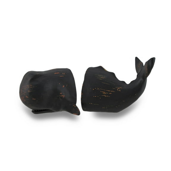 Zeckos Whale Top and Tail Black Distressed Finish Bookends Set of 2