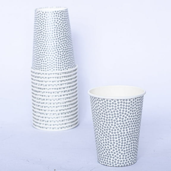 9oz Silver Dots Paper Cup - Biodegradable Disposable White Paper Coffee Cups PLA Lined - Eco-friendly Hot and Cold Drinking Cups (18)