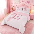 thumbnail image 2 of meiyoeat watercolor Ribbon Bows Full Size Comforter Sets,Monogram E Bowknot Initial Print Bedding Comforter Set,Pink Reversible,3pcs,1 Comforter and 2 Pillowcases, 2 of 7