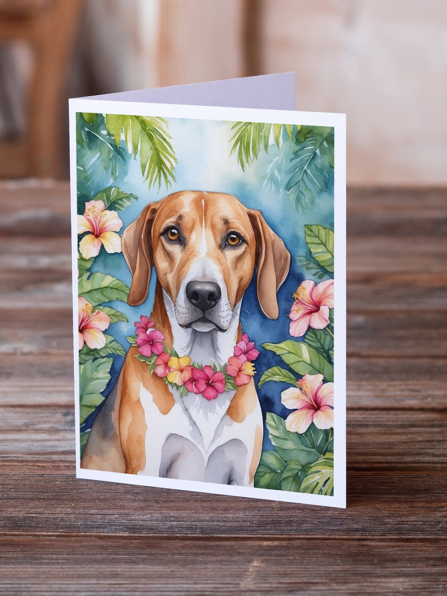 American Foxhound Luau Greeting Cards Pack of 8 7 in x 5 in