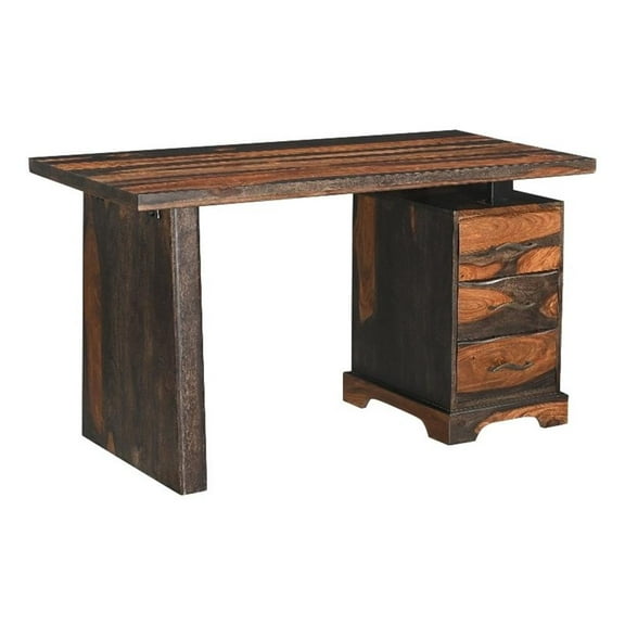 Taran Designs Darcy 3-drawer Live Edge Solid Wood Writing Desk in Dark Brown
