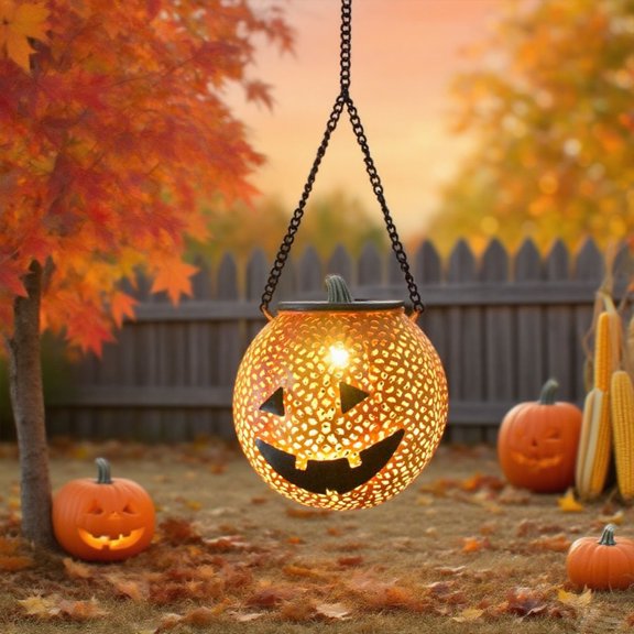 COM1950s Solar Pumpkin Lights,Halloween Outdoor Decor,Hanging Solar Lantern for Garden,Porch,and Tree Decoration,Waterproof and Weather-Resistant,Automatic On/Off,Halloween Party and Home Decor