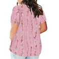 thumbnail image 3 of Soldes d'Été Iumwxz Tunique Décontractée Tendance Grande Taille Ourlet Incurvé Blouses Grande Taille pour Femmes Blouse Imprimée Florale Manches Courtes Col Rond Tee Tops pour Femmes Tendance Bureau Bas, 3 of 5